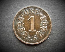NORWAY BRONZE 1 ORE 1897   / SNIFF'S  ANCIENT COINS T-4