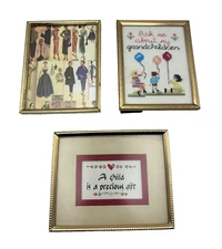 Lot of 3 VTG Mini Metal Brass Gold Picture Frames Gallery Wall w/ a Cross Stitch