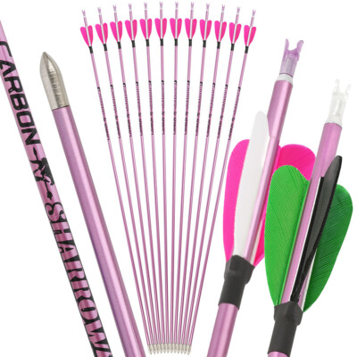 31'' Pure Carbon Arrows SP400-1000 Feather ID4.2mm Archery Bow Target Hunting