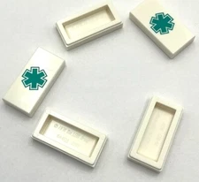 Lego 5 New White Tiles Flat Smooth 1 x 2 Dark Turquoise EMT Star of Life Parts