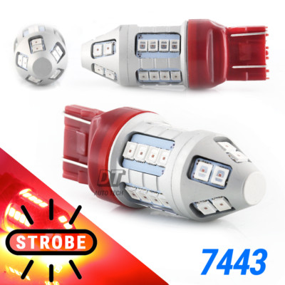 SYNETICUSA 7443 7440 Red LED Light Bulbs Strobe Flash Brake Stop Parking Light