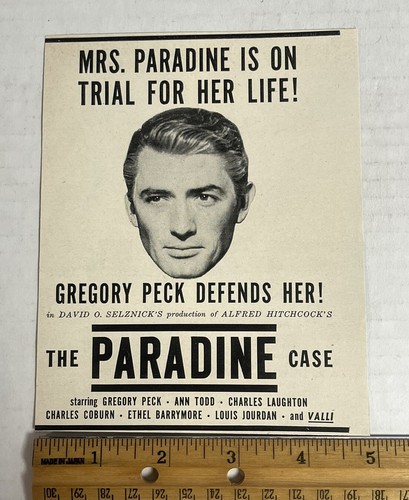 1948 The Paradine Case: Gregory Peck, pubblicità stampa d'epoca film Alfred Hitchcock - Foto 3 di 3