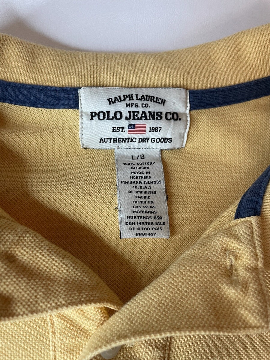 Vtg Ralph Lauren Polo Jeans Co Mens Yellow Shirt L RL Flag Stripes