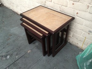 Anbercraft Made In Uk 3 Nest Tables Mahogany Tiled Top Quality Ebay
