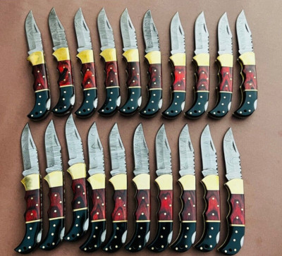 Lot of 20 PCS Damascus handmade Back Lock Folding Pocket knife camping Hunting