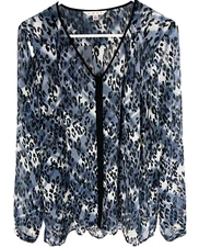 Cabi Shirt Womens Large Blue Animal Print Long Sleeve V Neck Button Up Style 977