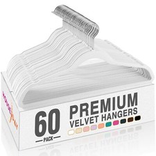 White Velvet Hangers 60 Pack Non Slip Clothes Felt Hanger Heavy Duty for Coat...