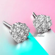 1.00 ctw Moissanite VVS 8mm Flower Cluster Earrings 925 Silver Screwback