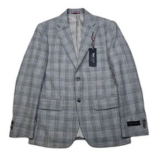 Tommy Hilfiger Conrad Sport Coat Mens 36S 36 Light Grey Blue Plaid Stretch 295
