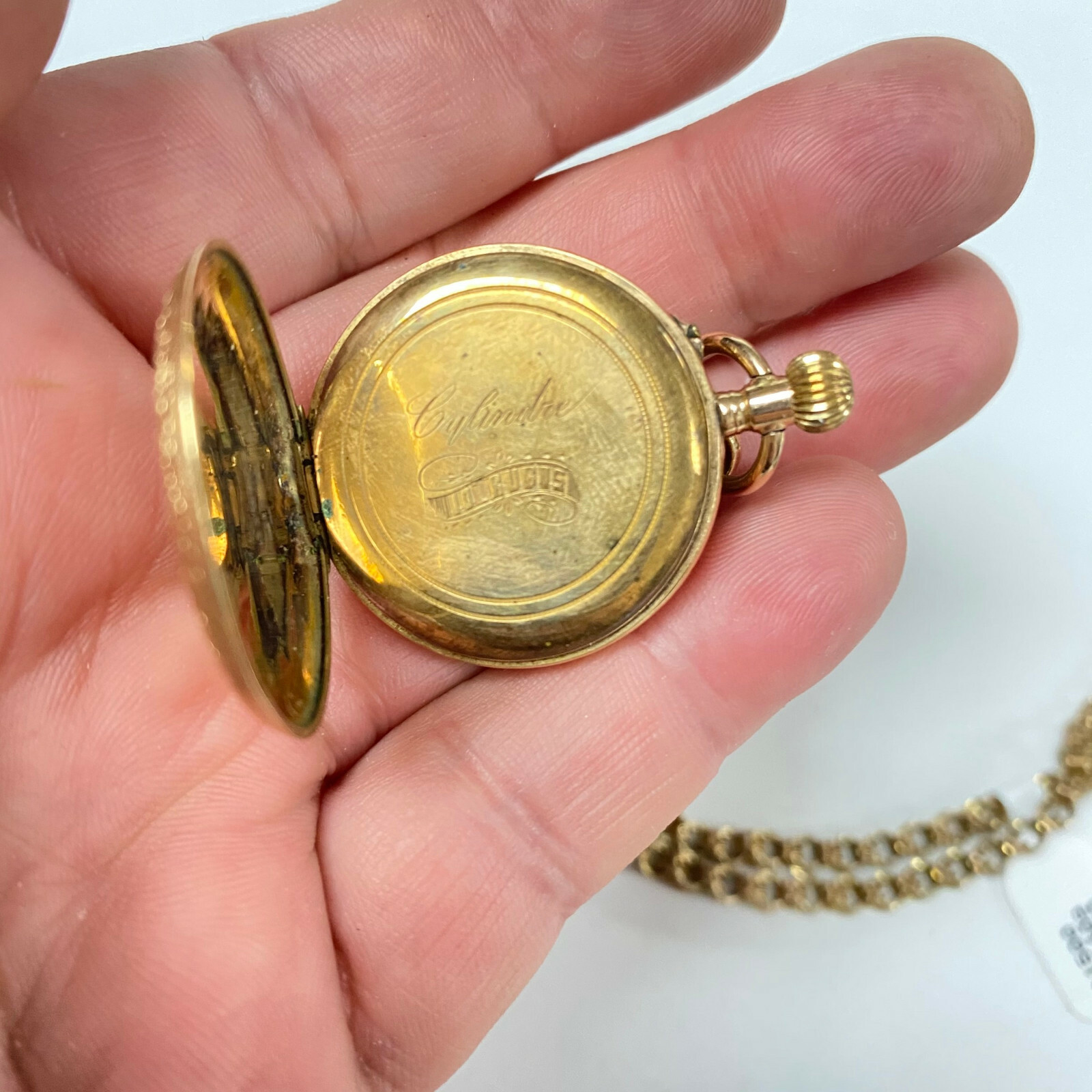 f564 Vintage 14K YG Pocket Watch Hand Wind with 9K GF 25" Chain & 9K GF Slide eBay