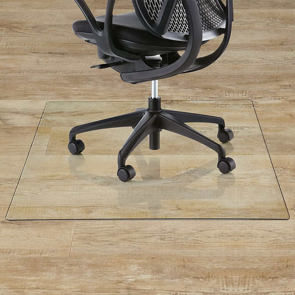 Office chair glass mat for carpet or hardwood floors with 4 anti-slip pads-image