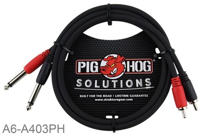 3ft Pig-Hog Dual 1/4'' TS Mono Male Plug to 2-RCA Male Plug Audio Cable