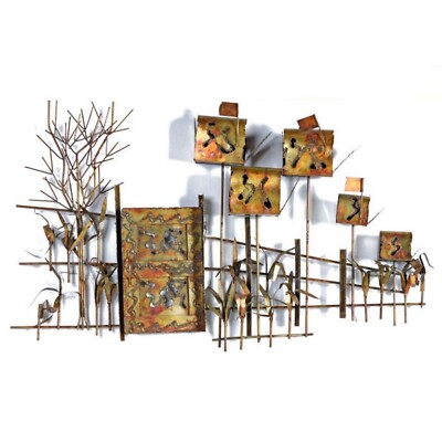 Curtis Jere Style Mid-Century Modern Country Scene Metal Wall