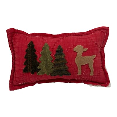 Handmade Deer And Trees Pillow  Vintage Quilt  Old Chenille  Winter Christmas