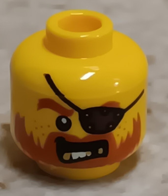 LEGO Pirate Head Red Beard Orange GOLD TEETH Crooked Smile Printed Eye Patch