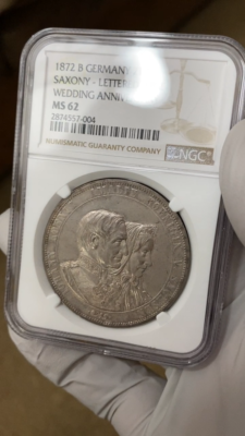 Best Price! Germany Saxony 1872 Wedding 2 Thaler Taler NGC MS62