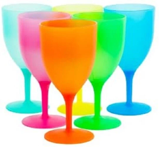 6 Pack Reusable Plastic Picnic Goblets BPA Free Frosted Color