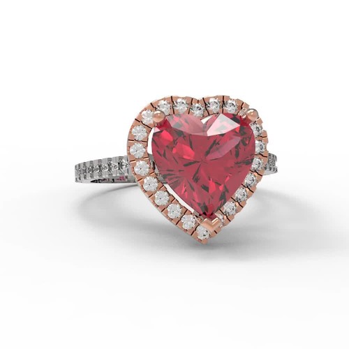 2.36 Heart Halo Ruby Classic Bridal Statement Ring 14k 2 Tone Solid Gold - Video 1 of 1