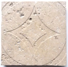 Light/Ivory 4x4 Circa Carved Handmade Travertine Stone Tile (Sold per PIECE)