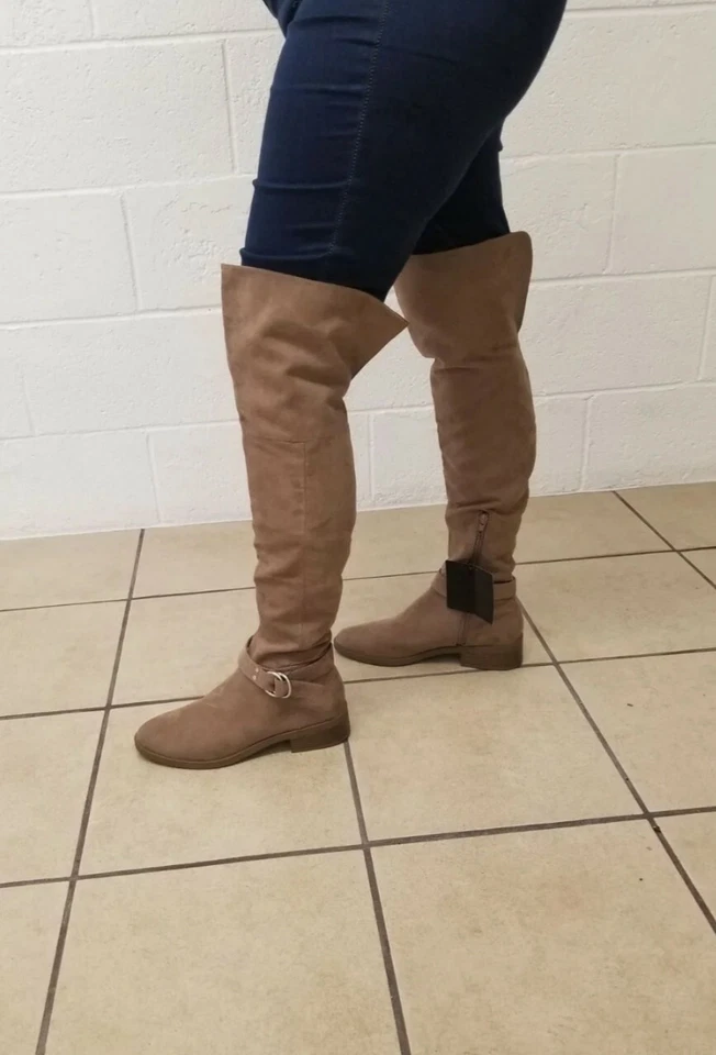 Женские замшевые сапоги до колена серо-коричневый размер 8 M теплая ткань внутри  - Изображение 3 из 4