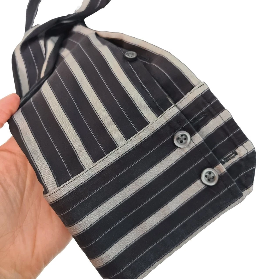 Camisa de vestir Theory para hombre M negra plateada a rayas mangas largas abotonada algodón Foto 4 de 4