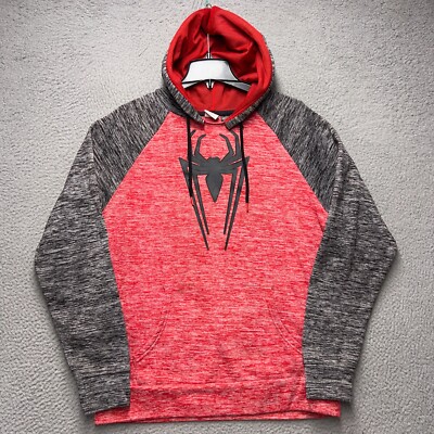 Marvel Spiderman Hoodie Mens Large Red Gray Mad Engine Pullover Sweatshirt