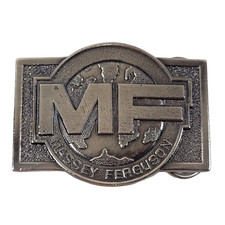 MF Massey Ferguson Farm Equipment Vintage 1978 Silver Tone Belt Buckle