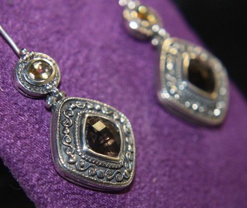 Ross Simons Brown Topaz-Citrine-hinge dangle sterling silver Artisan Earrings - Picture 8 of 12