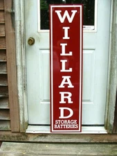  WILLARD BATTERY VINTAGE 30's VERTICAL STYLE 1'X46" METAL DEALER SIGN-GARAGE ART