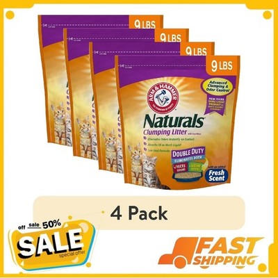 (4 pack) ARM & HAMMER Naturals Clumping Cat Litter With Corn Fibers, 9 lbs