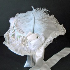 Fancy Victorian Style White Organdy Brimmed Floral Doll Bonnet