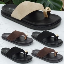 toe ring slip on mules sandals sliders low platform 1" womens ladies loop size