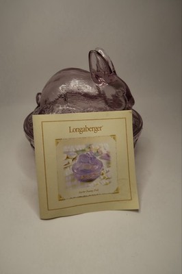 Longaberger Easter Bunny Dish 30577 Lavender Glass Rabbit on Nest Candy Dish B4