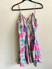 Victoria's Secret Gold Label Floral Multicolor Satin Chemise Slip Lingerie L