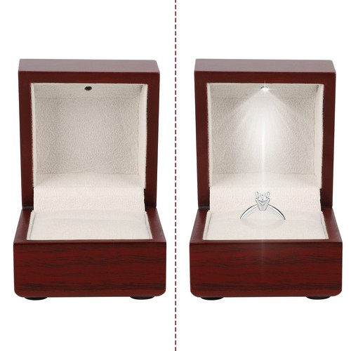 Red New Wooden Ring Box Display Jewelry Earring Gift Holder With Led Light - Afbeelding 9 van 9