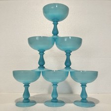 6 Portieux Vallerysthal Blue Opaline Coupe Glasses 1930  s