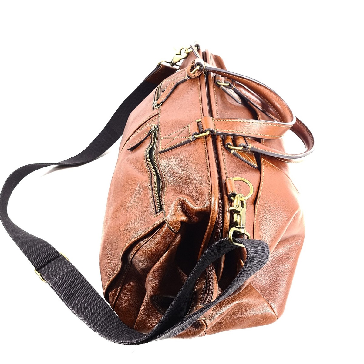 老GUY 品 Fossil Men's Defender Framed Leather Duffel Bag Large w/ Pockets