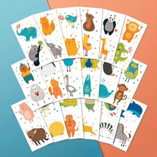 Cute Zoo Animals 36 Temporary Fake Tattoo Set, 18 Individually Wrapped Sheets | 