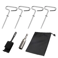 Heavy-Duty Ice Anchors Kit with Drill Adapter for Camping and Ice Fishing