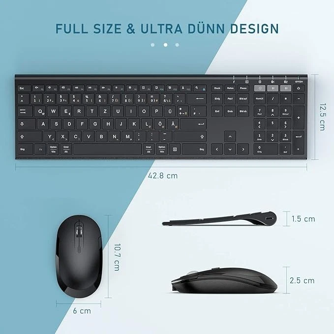 seenda Tastatur mit Maus Kabellos (Akku), Dual Bluetooth & 2.4G USB-Stick - Bild 4 von 4