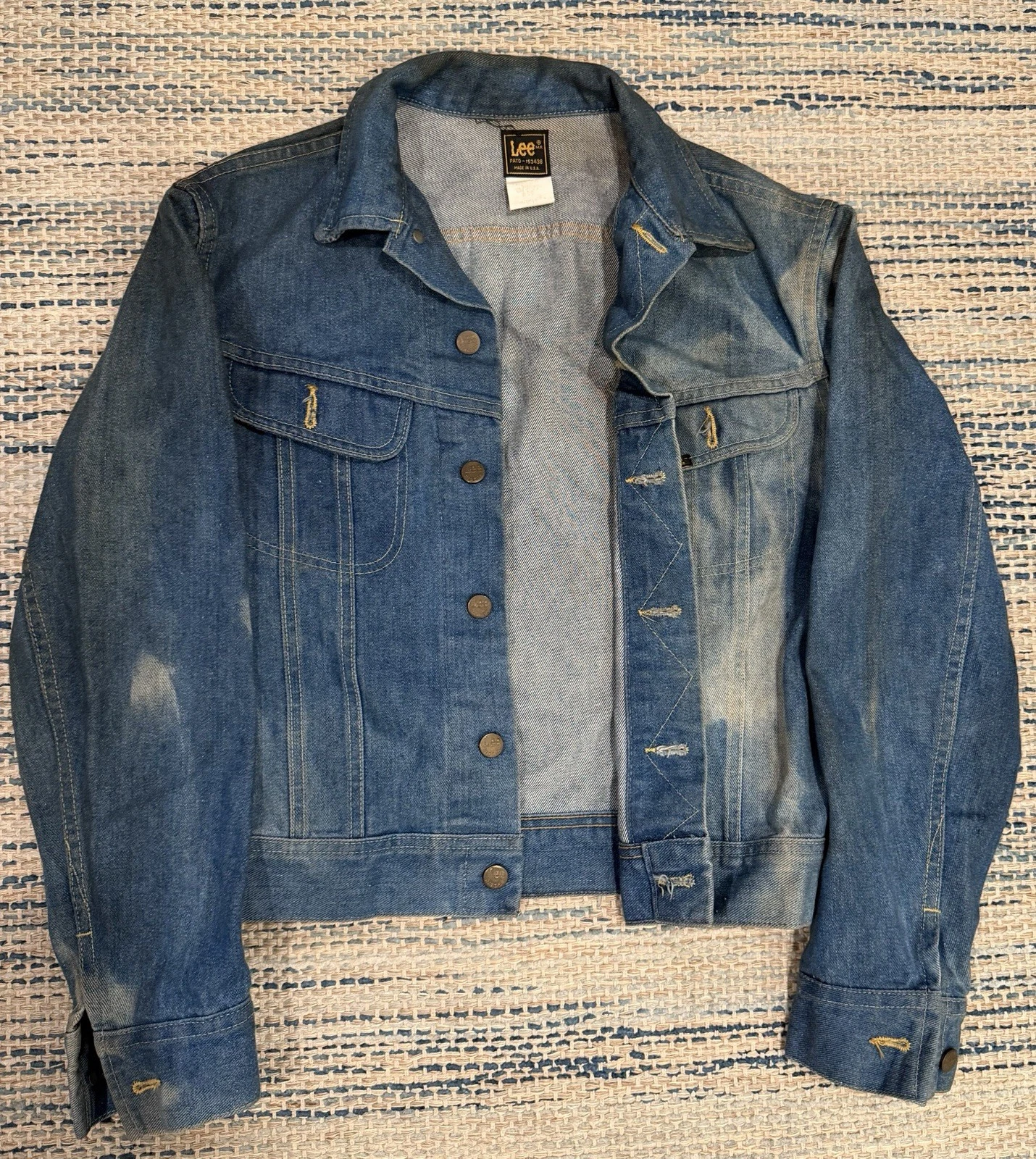 Vintage Lee Storm Rider Style Denim Trucker Jacket USA Distressed Mens M