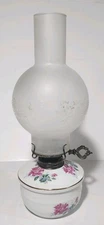 Vintage 13" Hurricane Oil Lamp Light Floral Porcelain Frosted Globe Hong Kong