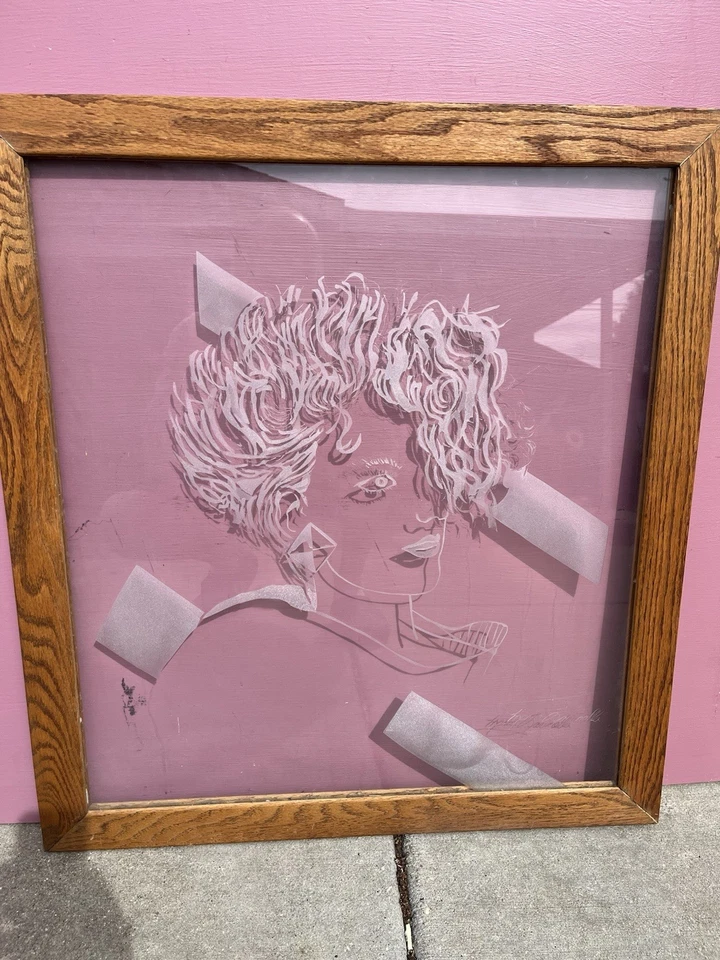 Vintage Patrick Nagel estilo ventana cristal grabado arte firmado peluquería 32x47 Foto 2 de 4