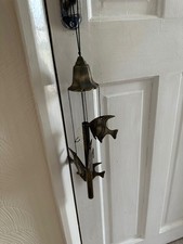 Vintage Metal Patina Fish Wind Chime 4 Angel Fish. Nice Sound. 21.5" Long