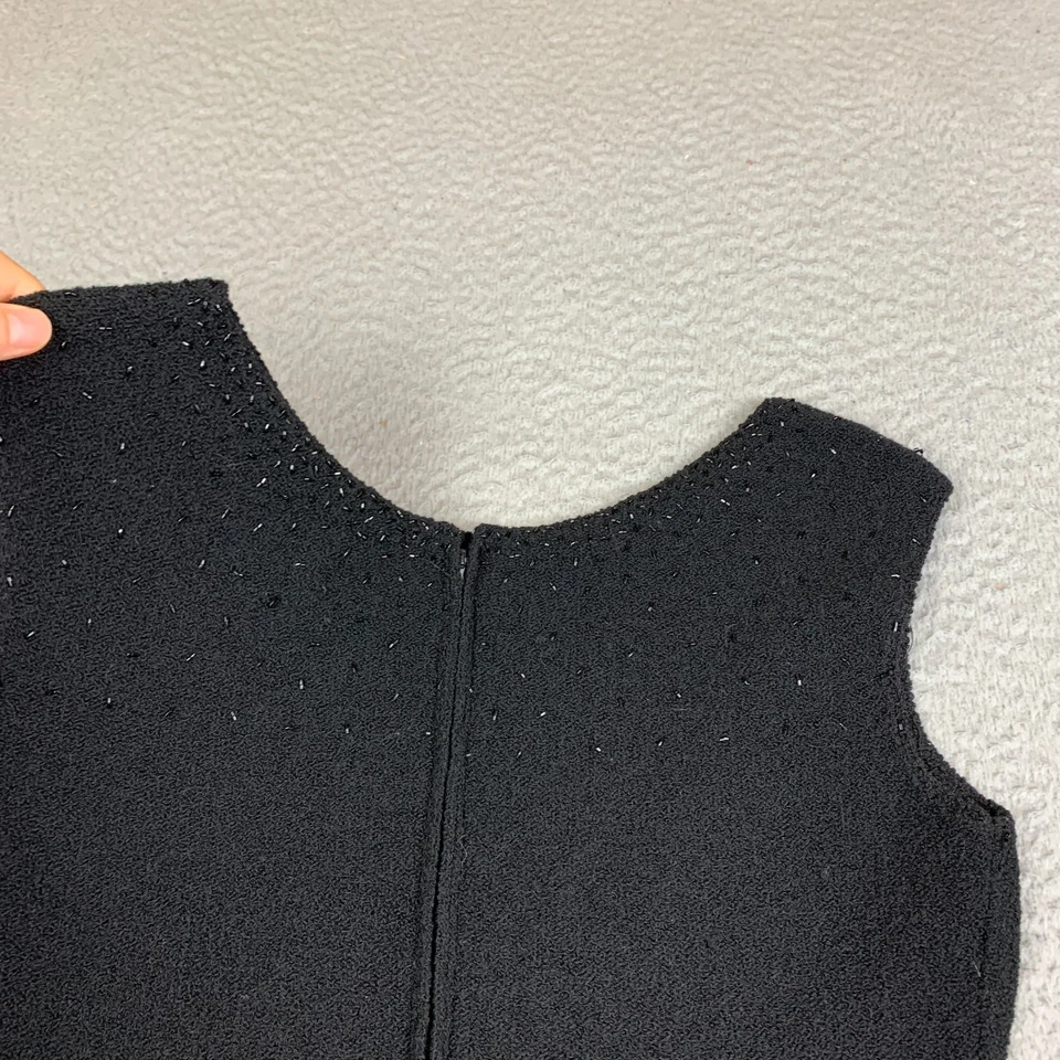 Vestido Suéter Vintage Años 60 Cuentas 12 Flores Bordado Tejido Negro Lana Cóctel Foto 4 de 4