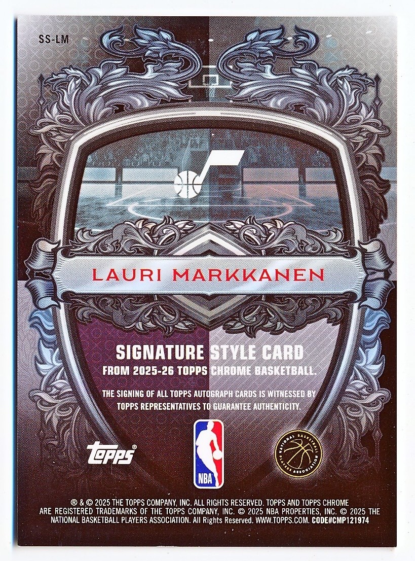 2025-26 Topps Chrome Lauri Markkanen Style Purple Refractor Auto 