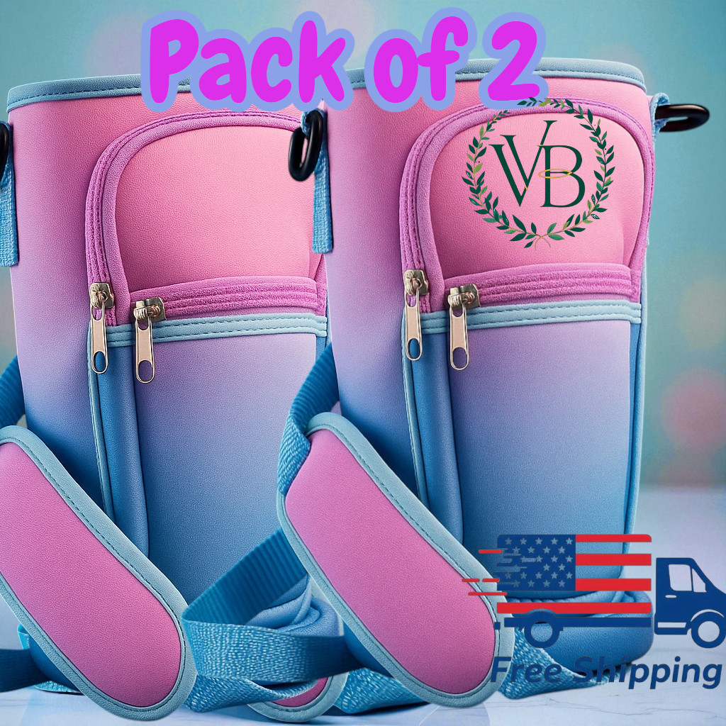 Water Bottle Carrier Bag Tumbler Insulated Sleeve with Strap for 40oz pack of 2