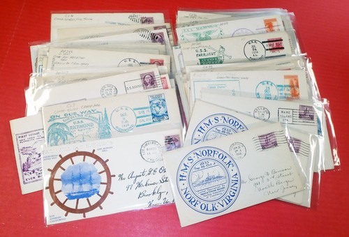 Lote deseable de 77 cubiertas navales de la Marina de los Estados Unidos de 1930 con cachés y cancelaciones de barcos