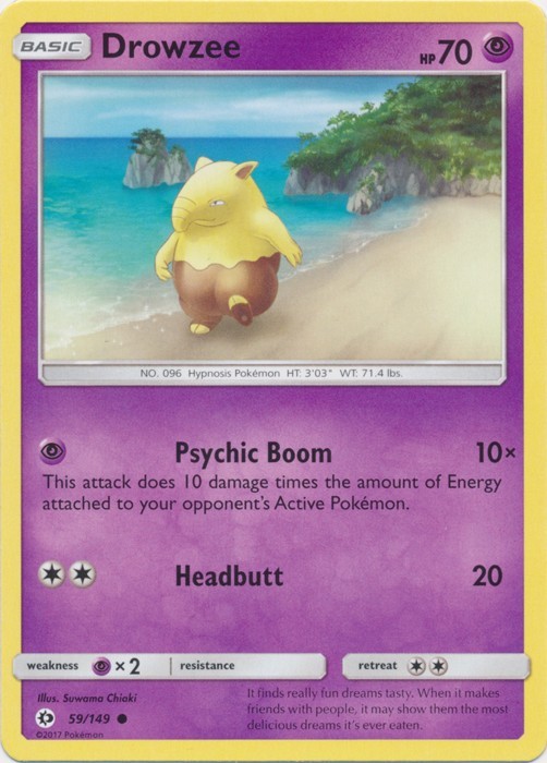 Drowzee Sun and Moon Base Set 59/149 Regular Common 2017 Pokemon TCG Light Play