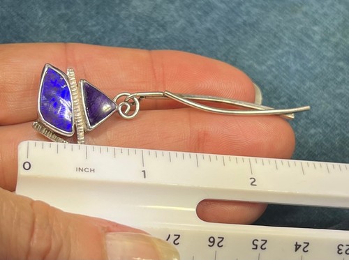 Australian Boulder Opal + Sugilite 925 + 14k Dangle Earrings. 2.5" *Video* - Picture 8 of 11